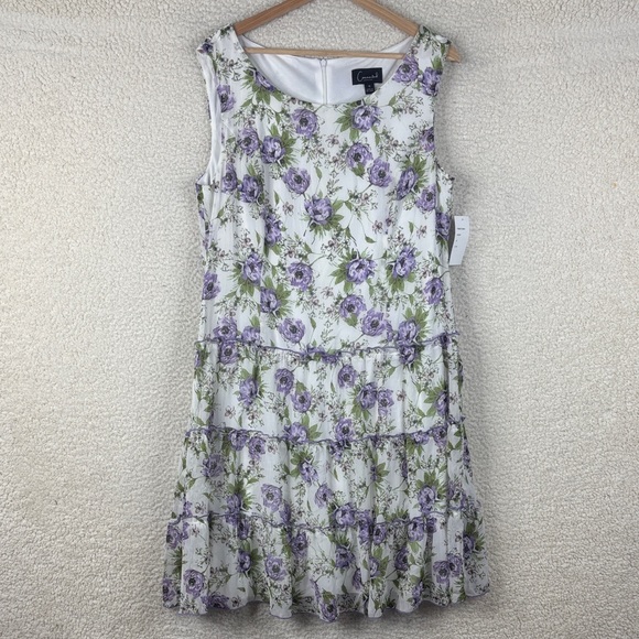 connected apparel Dresses & Skirts - NWT Connected Apparel Womens Purple Floral Print Crew Neck Tank Dress Size 12